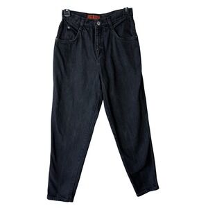 Vtg 90s Bonjour High Rise Mom Jeans Womens Sz 2-4 Black Tapered Dark Wash 26x27